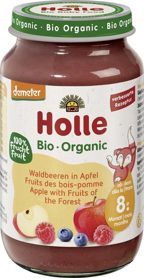 DETSKÁ VÝŽIVA JABLKO - LESNÉ OVOCIE BEZ CUKRU BIO 220g - HOLLE